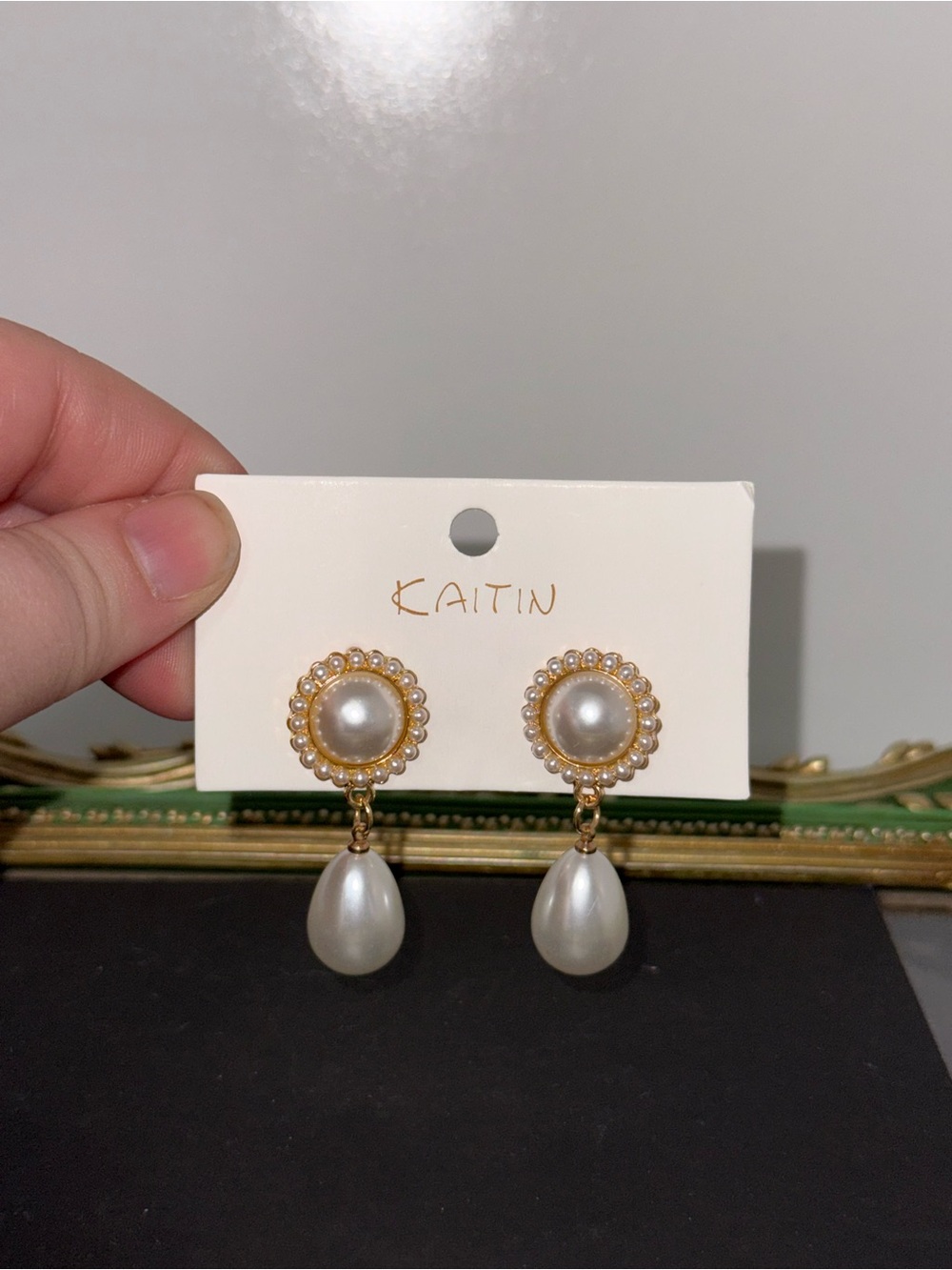 Katin Gold and White Pearl Drop Earrings